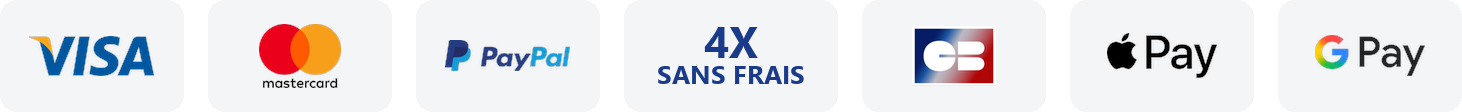 Moyens de paiement acceptés : Visa, Mastercard, PayPal, 4x sans frais, CB, Apple Pay, Google Pay