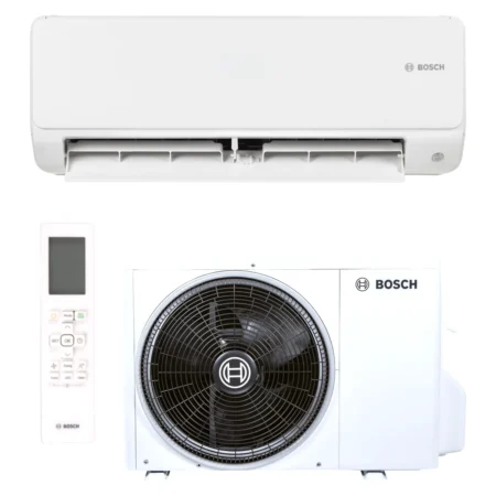 Climatisation réversible Bosch Climate 6000i 5,3 kW — unité intérieure CL6001iU W 53 E, groupe extérieur CL6001i 53 E et télécommande