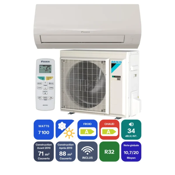 Clim Daikin Sensira 7,1 kW prête à poser