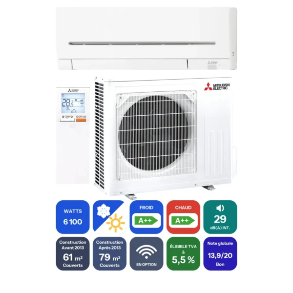 Clim Mitsubishi Electric MSZ-AP 6,1 kW prête à poser