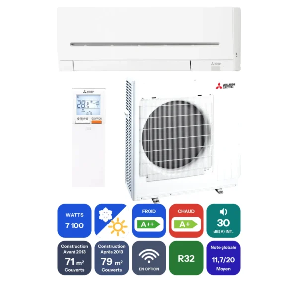 Clim Mitsubishi Electric MSZ-AP 7,1 kW prête à poser