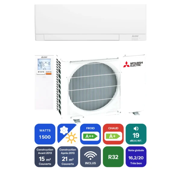 Clim Mitsubishi Electric MSZ-AY 1,5 kW prête à poser