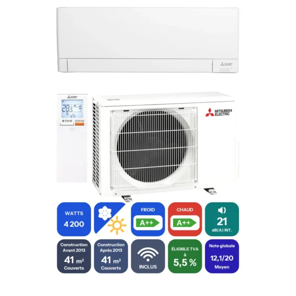 Clim Mitsubishi Electric MSZ-AY 4,2 kW prête à poser