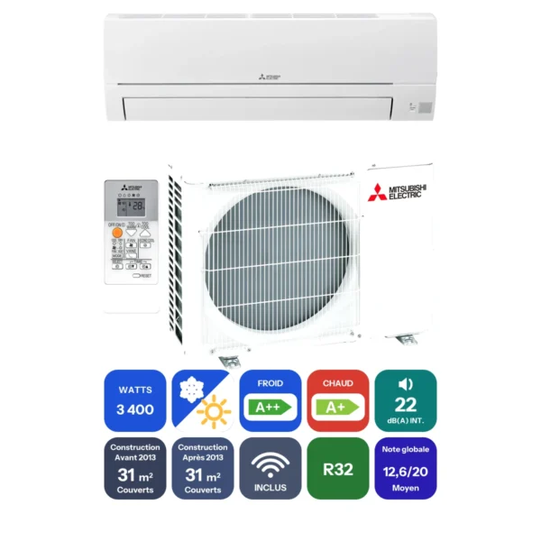 Clim Mitsubishi Electric MSZ-HR 3,4 kW prête à poser