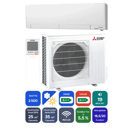 Clim Mitsubishi Electric MSZ-RW 2,5 kW prête à poser
