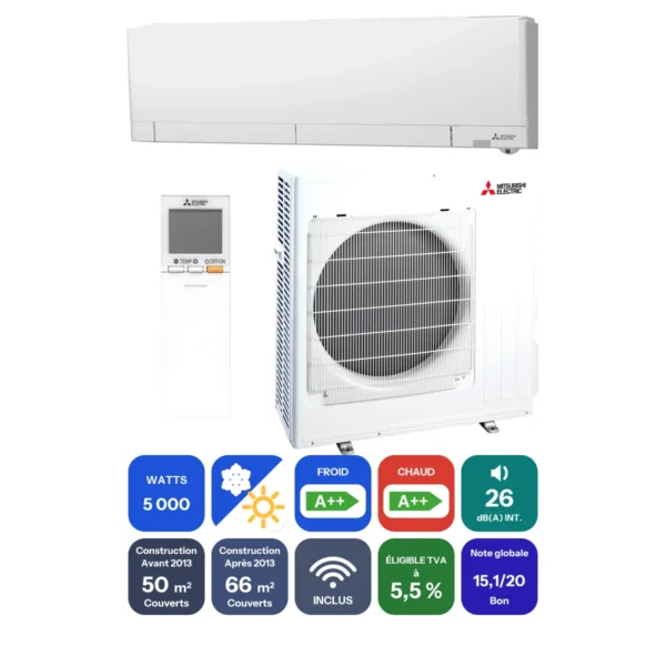 Clim Mitsubishi Electric MSZ-RW 5 kW prête à poser