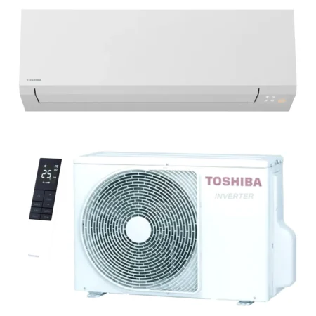 Climatisation réversible Toshiba Shorai Edge 5 kW — unité intérieure RAS-B18G3KVSG-E, groupe extérieur RAS-18J2AVSG-E1 et télécommande